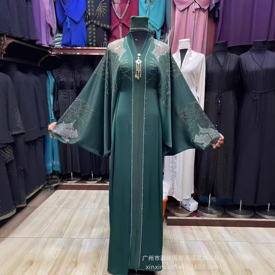 Đầm Abaya Dài Tay Xoè Đính Đá Sang Trọng Cho Nữ