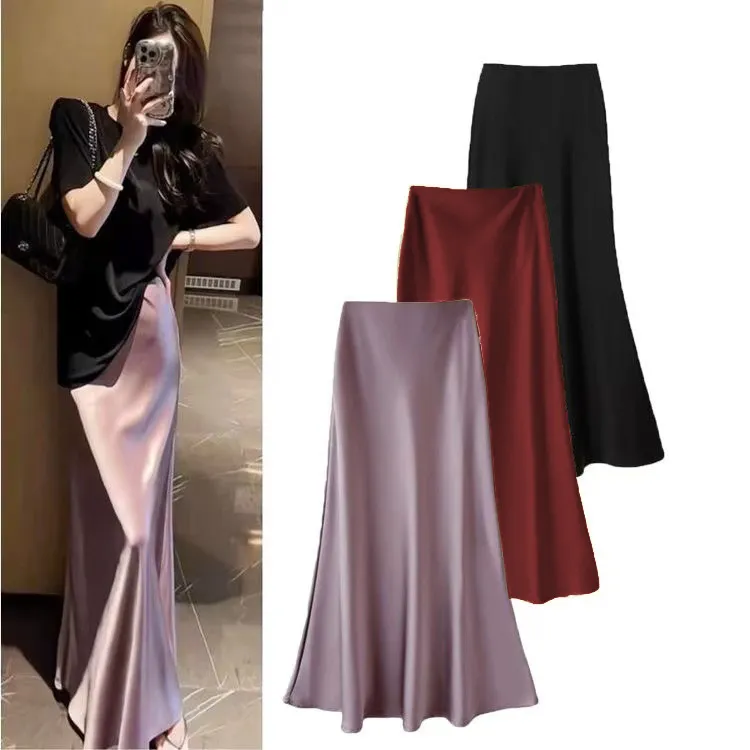 Chân váy đuôi cá satin dáng dài thanh lịch cho nữ